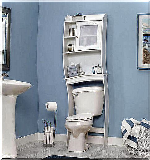 Shelf over the toilet for more space in the bathroom