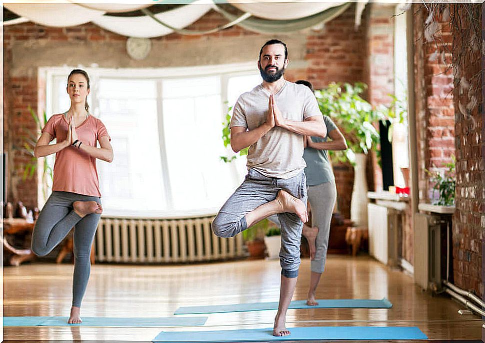 Group adopting Yoga posture