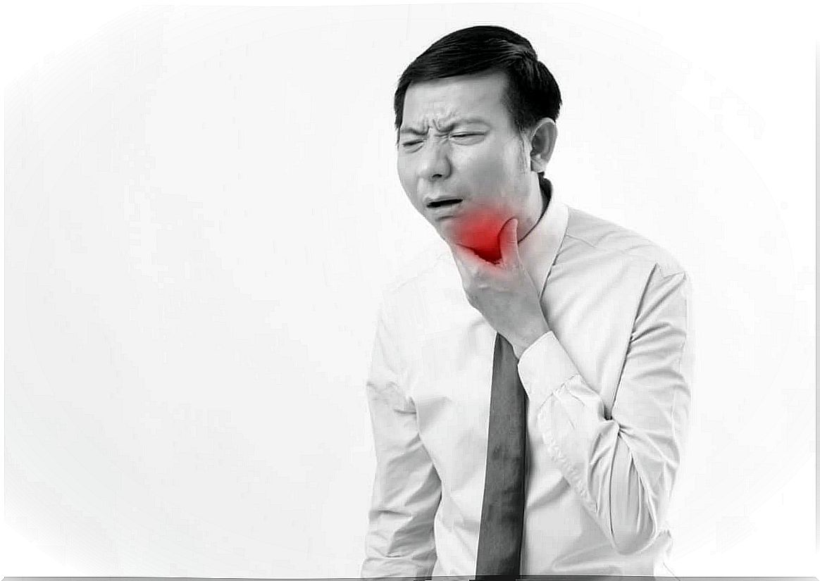 Man with cough and sore throat